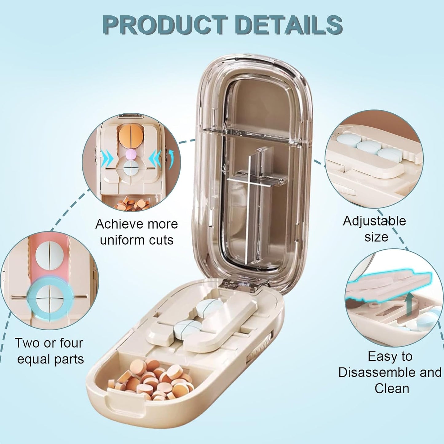 Designed for All Ages & Needs💊 All-in-One Medication Assistant(1/2&1/4) – Safe, Precise, and Travel-Ready ✨